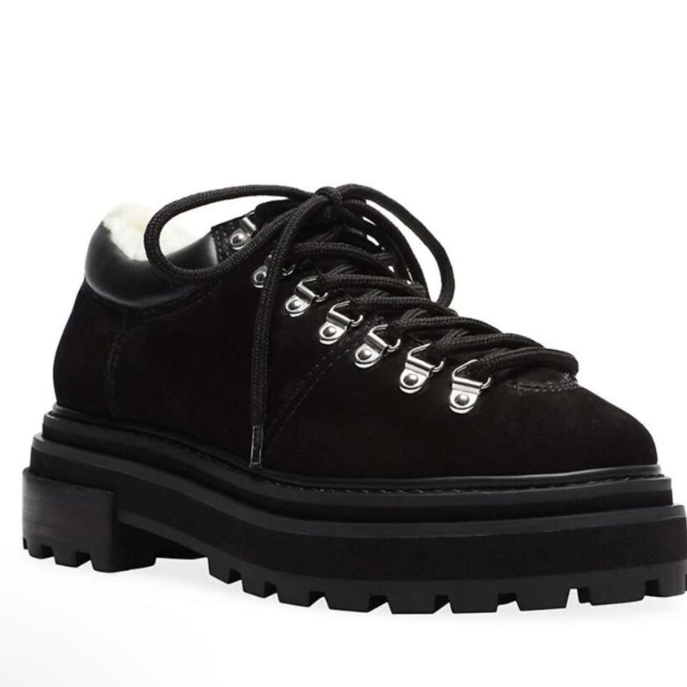 Schutz Lucille boots Faux Shearling Lined Platform lug black NEW 8